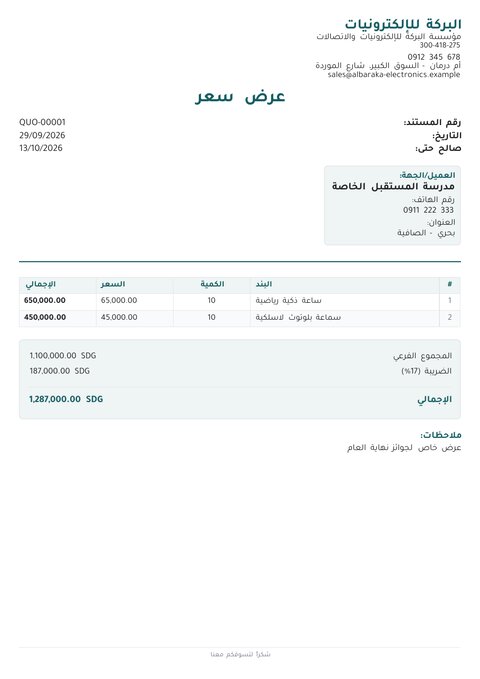 عرض سعر PDF بمقاس A4 لمدرسة المستقبل الخاصة